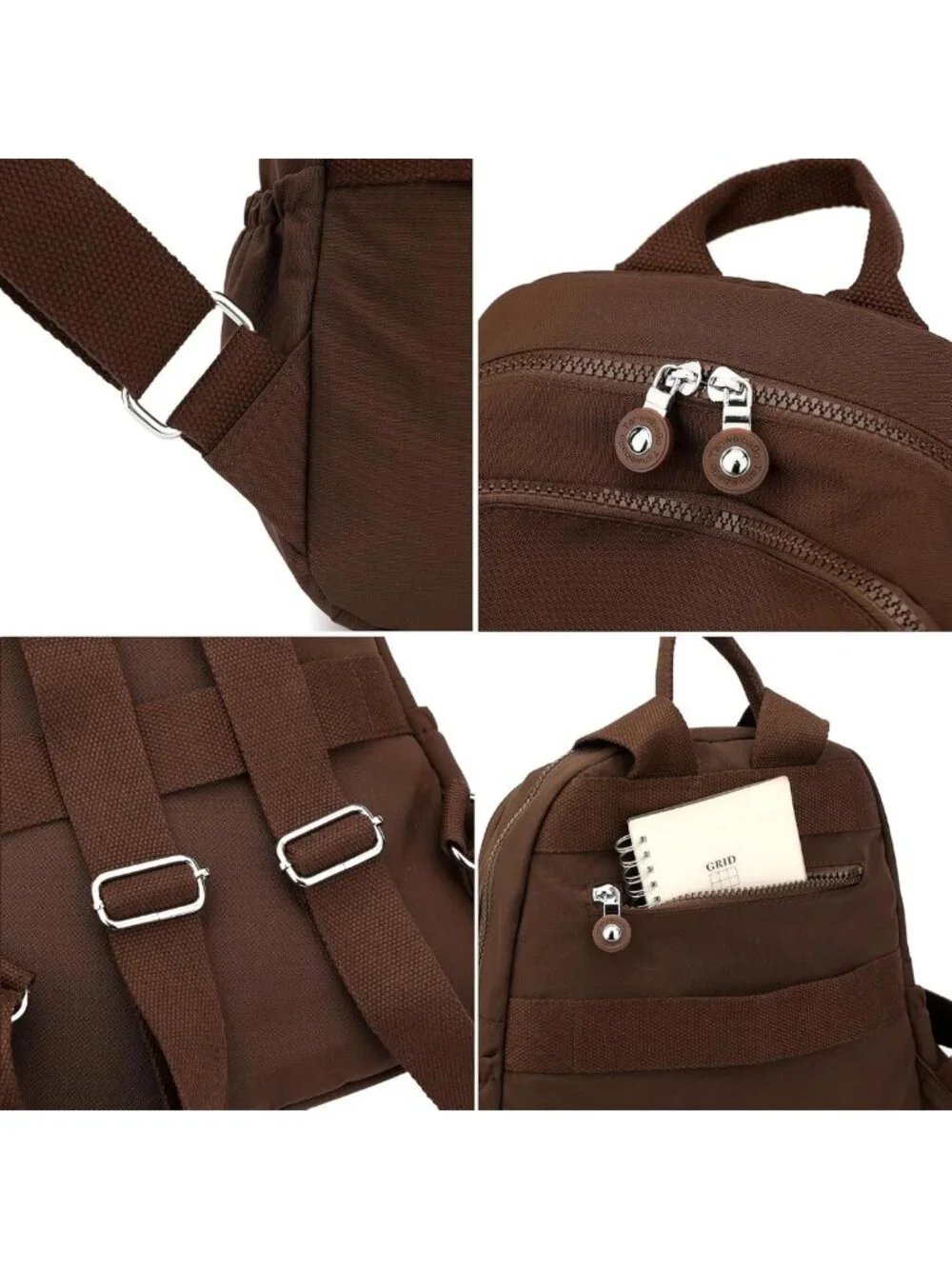 Lightweight Mini Nylon Backpack for Women, Casual Travel Daypack, 11L Brown